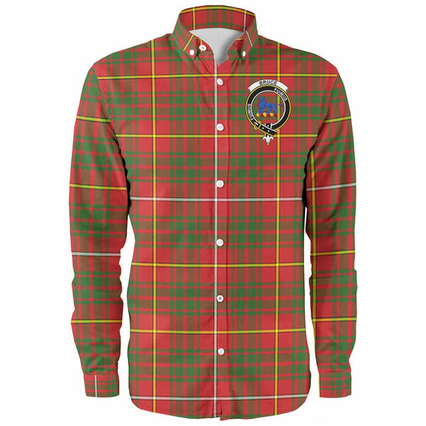 Scottish Bruce Clan Crest Tartan Long Sleeve Shirt Front Side Tartan Plaid