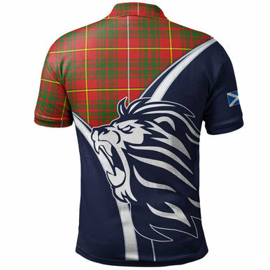 Scottish Bruce Clan Crest Tartan Polo Shirt - Scottish Flag With Lion Back Side Tartan Plaid