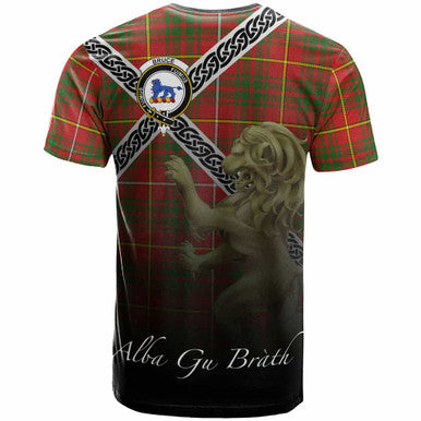 Scottish Bruce Clan Crest Tartan T-Shirt - Celtic With Scotland Lion Back Side Tartan Plaid