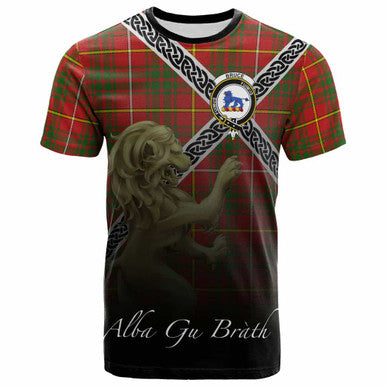 Scottish Bruce Clan Crest Tartan T-Shirt - Celtic With Scotland Lion Front Side Tartan Plaid