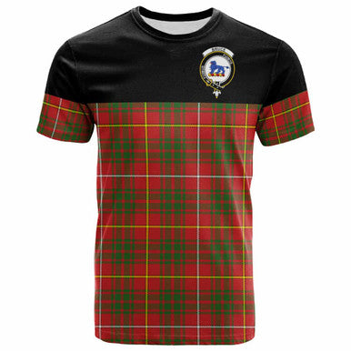 Scottish Bruce Clan Crest Tartan T-Shirt - Horizontal Style Front Side Tartan Plaid