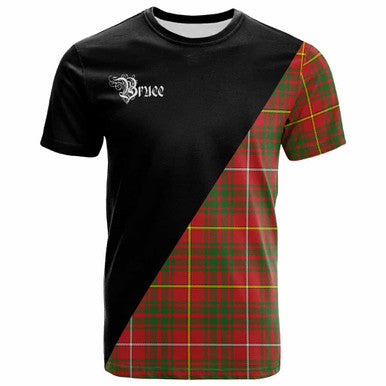 Scottish Bruce Clan Crest Tartan T-Shirt - Military Logo Front Side Tartan Plaid