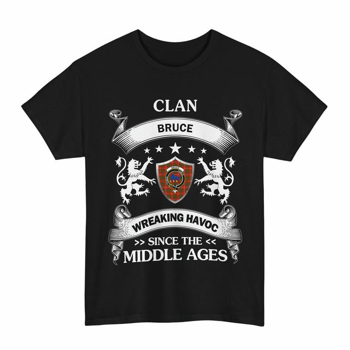 Scottish Bruce Clan Crest Tartan T-Shirt Wreaking Havoc Design Tartan Plaid Black Color