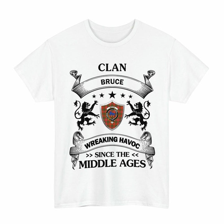 Scottish Bruce Clan Crest Tartan T-Shirt Wreaking Havoc Design Tartan Plaid White Color