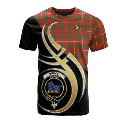 Scottish Bruce Modern Clan Crest Tartan T-Shirt Believe in Me Front Side Tartan Plaid