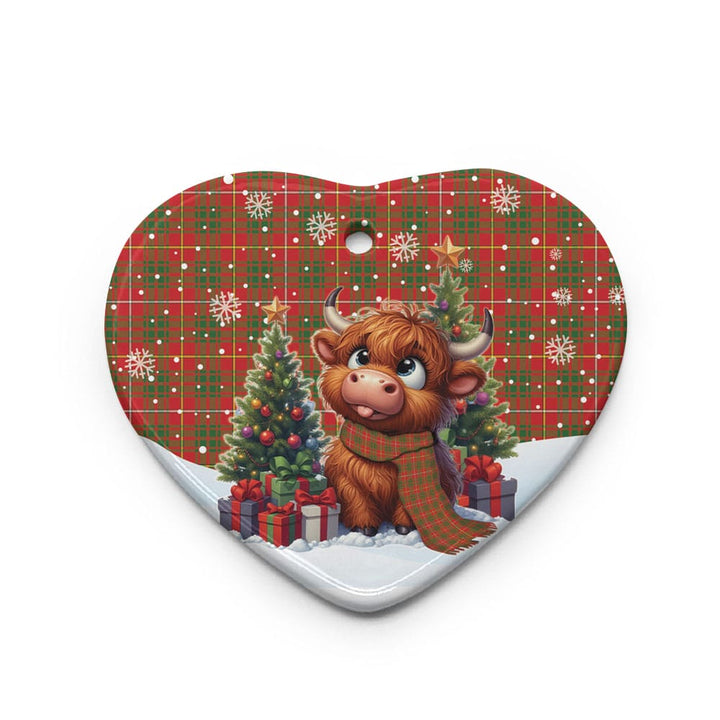 Scottish Bruce Modern Clan Tartan Ceramic Ornament Cute Highland Cow Christmas Heart Style Tartan Plaid