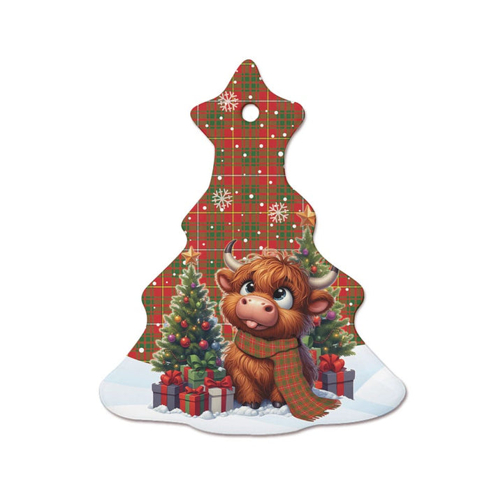 Scottish Bruce Modern Clan Tartan Ceramic Ornament Cute Highland Cow Christmas Tree Style Tartan Plaid