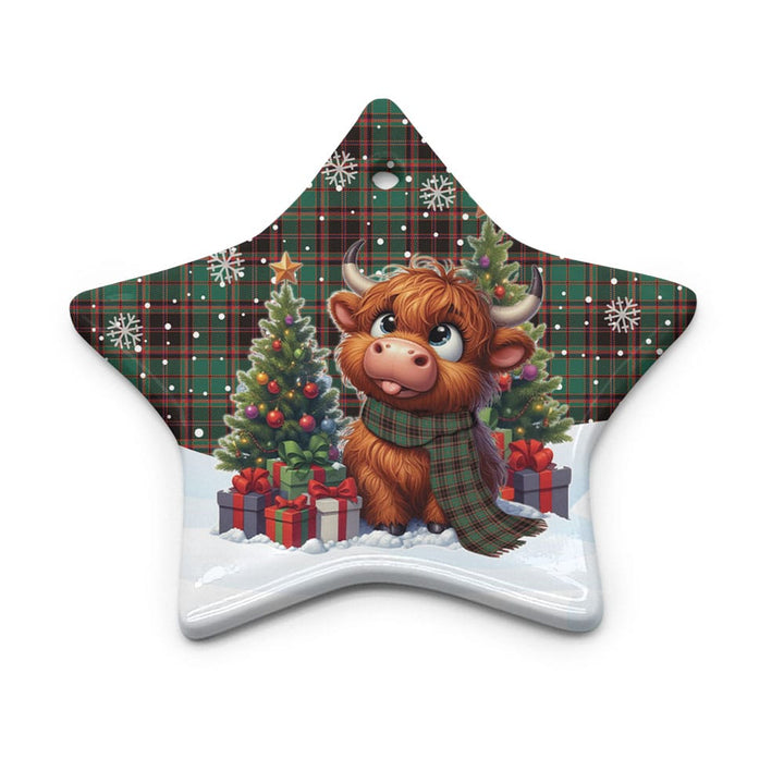 Scottish Buchan Ancient Clan Tartan Ceramic Ornament Cute Highland Cow Christmas Star Style Tartan Plaid