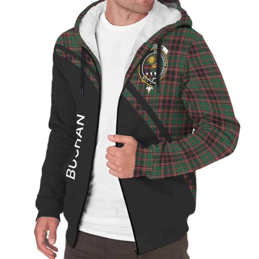 Scottish Buchan Clan Badge Tartan Curve Sherpa Hoodie