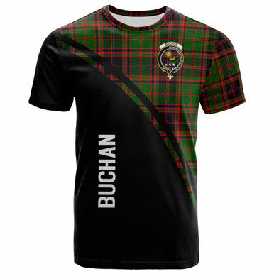 Scottish Buchan Clan Crest Tartan Curve T-Shirt Front Side Tartan Plaid