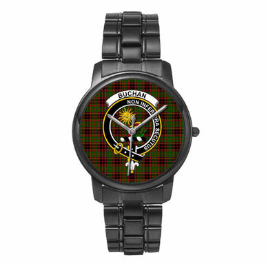 Scottish Buchan Clan Crest Tartan Folding Clasp Steel Quartz Watches Tartan Plaid Black 1
