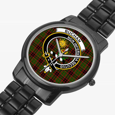 Scottish Buchan Clan Crest Tartan Folding Clasp Steel Quartz Watches Tartan Plaid Black 2