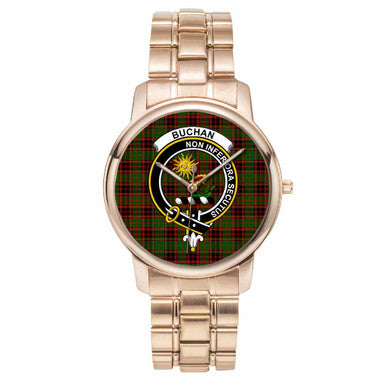 Scottish Buchan Clan Crest Tartan Folding Clasp Steel Quartz Watches Tartan Plaid Rose Gold 1
