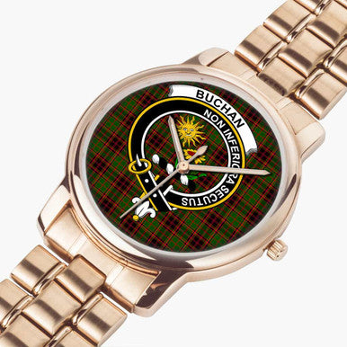 Scottish Buchan Clan Crest Tartan Folding Clasp Steel Quartz Watches Tartan Plaid Rose Gold 2