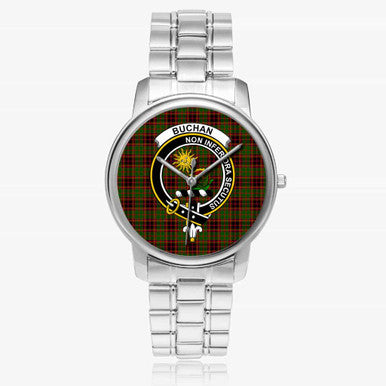 Scottish Buchan Clan Crest Tartan Folding Clasp Steel Quartz Watches Tartan Plaid Silver 1