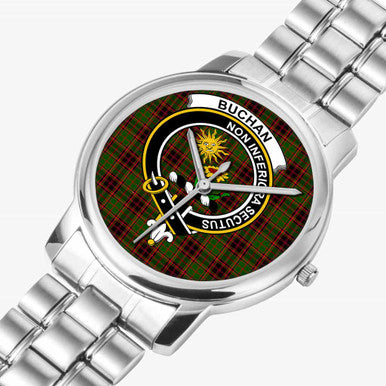 Scottish Buchan Clan Crest Tartan Folding Clasp Steel Quartz Watches Tartan Plaid Silver 2