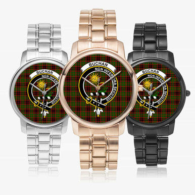 Scottish Buchan Clan Crest Tartan Folding Clasp Steel Quartz Watches Tartan Plaid All