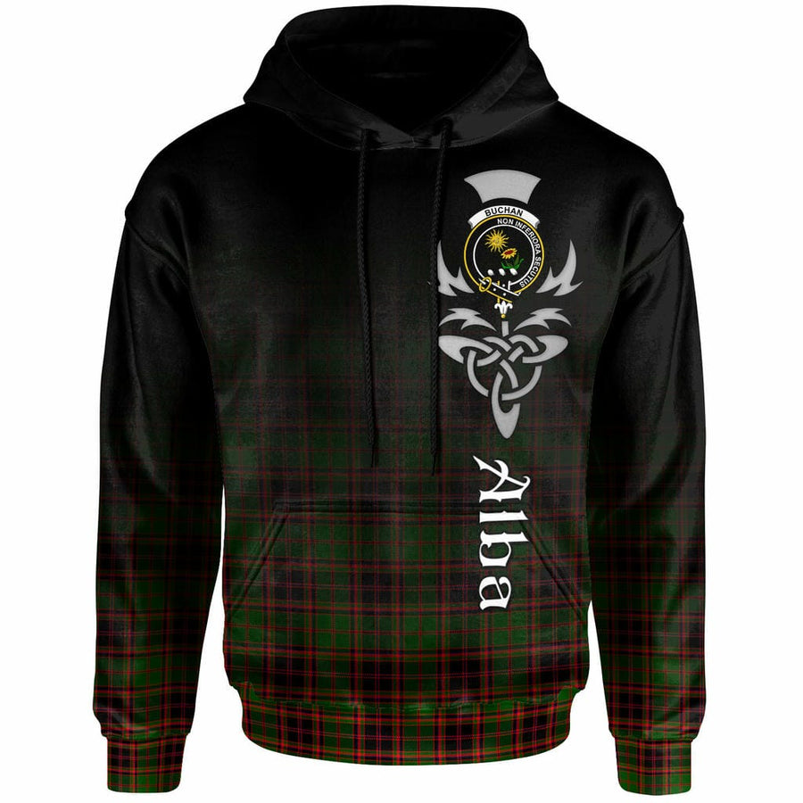 Scottish Buchan Clan Badge Tartan Hoodie - Alba Gu Brath Family Crest Celtic Inspired Front Side Tartan Plaid