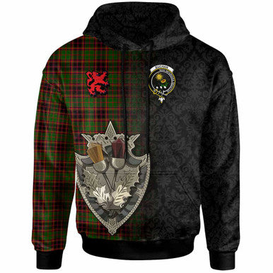 Scottish Buchan Clan Crest Tartan Hoodie - Half Thistle Flowers Celtic Design Front Side Tartan Plaid