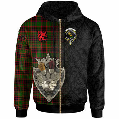 Scottish Buchan Clan Crest Tartan Hoodie - Half Thistle Flowers Celtic Design Zip-up Tartan Plaid