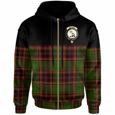 Scottish Buchan Clan Crest Tartan Hoodie - Horizontal Style Zip-up Tartan Plaid