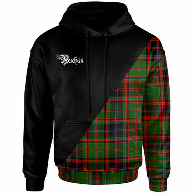 Scottish Buchan Clan Crest Tartan Hoodie - Military Logo Front Side Tartan Plaid