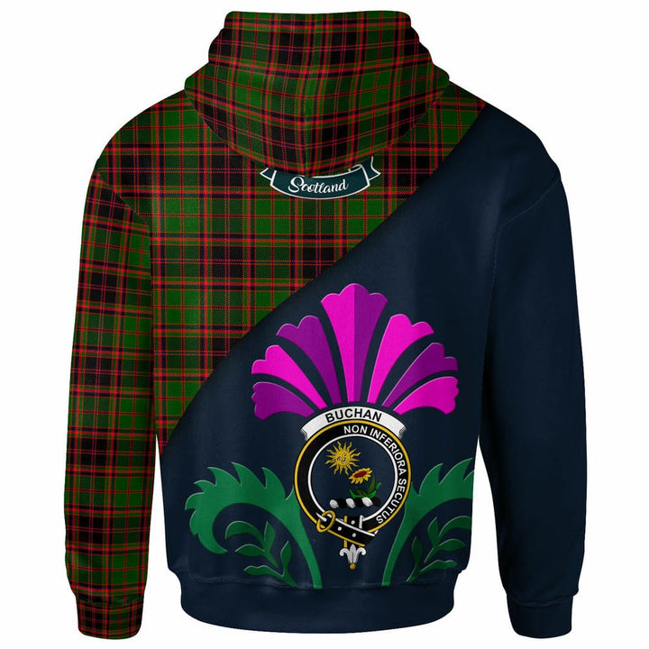 Scottish Buchan Clan Crest Tartan Hoodie - Scotland Thistle Style Back Side Tartan Plaid