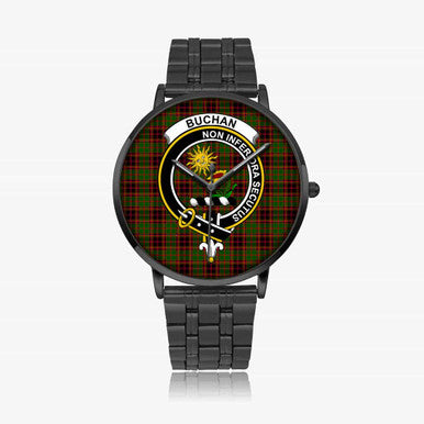 Scottish Buchan Clan Crest Tartan Instafamous Steel Quartz Watches Tartan Plaid Black 1