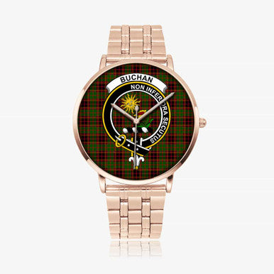 Scottish Buchan Clan Crest Tartan Instafamous Steel Quartz Watches Tartan Plaid Rose Gold 1