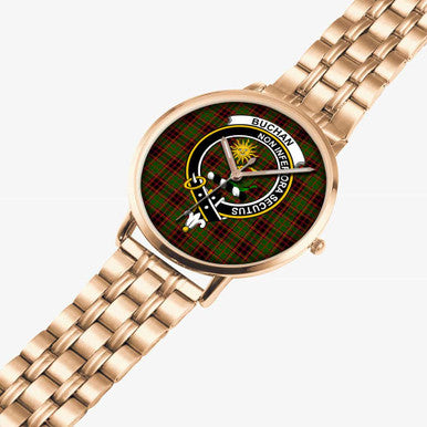 Scottish Buchan Clan Crest Tartan Instafamous Steel Quartz Watches Tartan Plaid Rose Gold 2