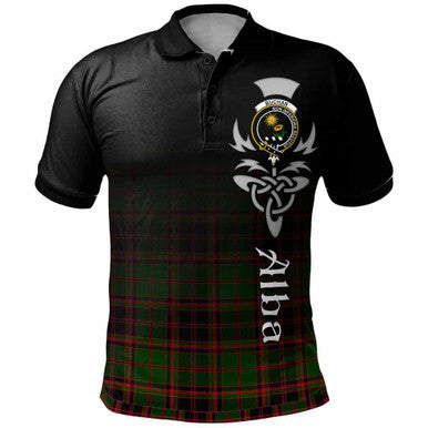 Scottish Buchan Clan Crest Tartan Polo Shirt - Alba Gu Brath Family Crest Celtic Inspired Front Side Tartan Plaid