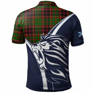 Scottish Buchan Clan Crest Tartan Polo Shirt - Scottish Flag With Lion Back Side Tartan Plaid
