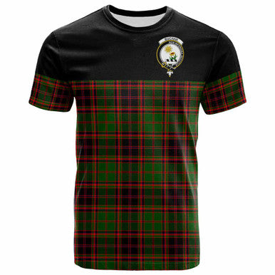 Scottish Buchan Clan Crest Tartan T-Shirt - Horizontal Style Front Side Tartan Plaid