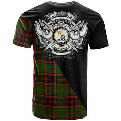 Scottish Buchan Clan Crest Tartan T-Shirt - Military Logo Back Side Tartan Plaid