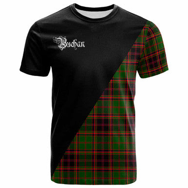 Scottish Buchan Clan Crest Tartan T-Shirt - Military Logo Front Side Tartan Plaid