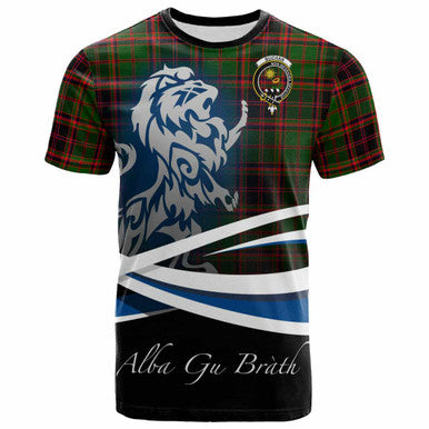 Scottish Buchan Clan Crest Tartan T-Shirt - Scotland Lion Front Side Tartan Plaid