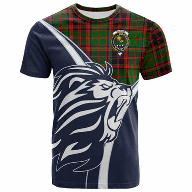 Scottish Buchan Clan Crest Tartan T-Shirt - Scottish Flag With Lion Front Side Tartan Plaid