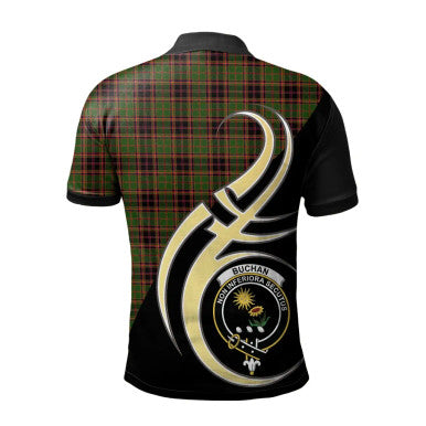 Scottish Buchan Modern Clan Crest Tartan Polo Shirt Believe in Me Back Side Tartan Plaid