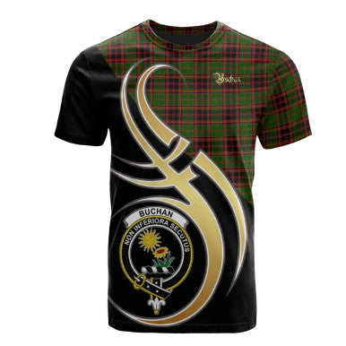 Scottish Buchan Modern Clan Crest Tartan T-Shirt Believe in Me Front Side Tartan Plaid
