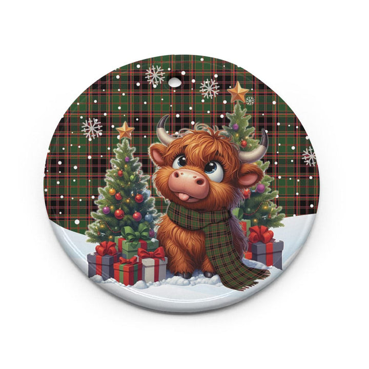 Scottish Buchan Modern Clan Tartan Ceramic Ornament Cute Highland Cow Christmas Circle Style Tartan Plaid