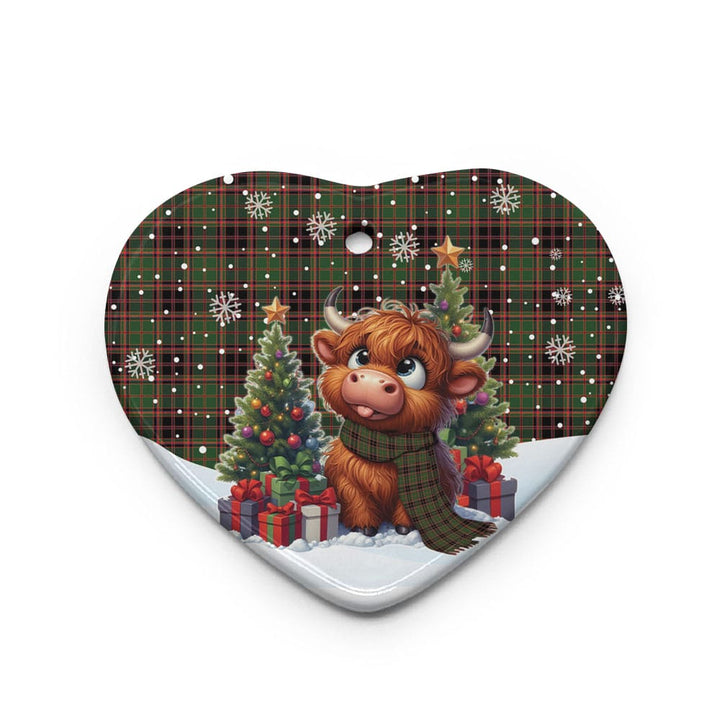 Scottish Buchan Modern Clan Tartan Ceramic Ornament Cute Highland Cow Christmas Heart Style Tartan Plaid