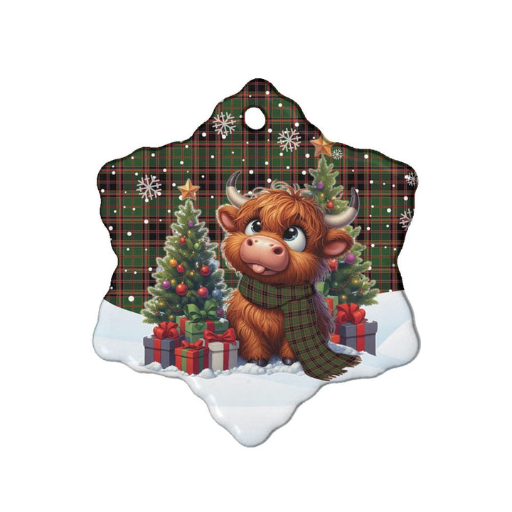 Scottish Buchan Modern Clan Tartan Ceramic Ornament Cute Highland Cow Christmas Snow Flake Style Tartan Plaid