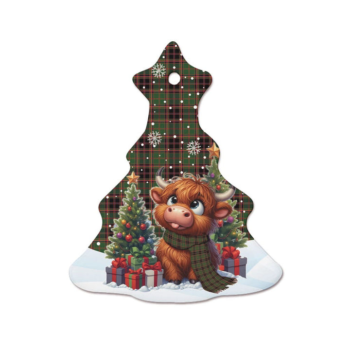 Scottish Buchan Modern Clan Tartan Ceramic Ornament Cute Highland Cow Christmas Tree Style Tartan Plaid