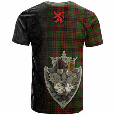 Scottish Buchan Modern Clan Tartan T-Shirt - Half Thistle Flowers Celtic Design Back Side Tartan Plaid