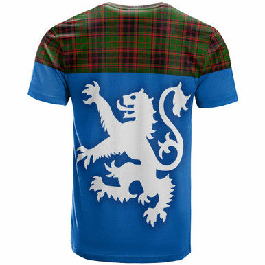 Scottish Buchan Modern Clan Tartan T-Shirt - Lion Rampant of Scotland With Flag Back Side Tartan Plaid