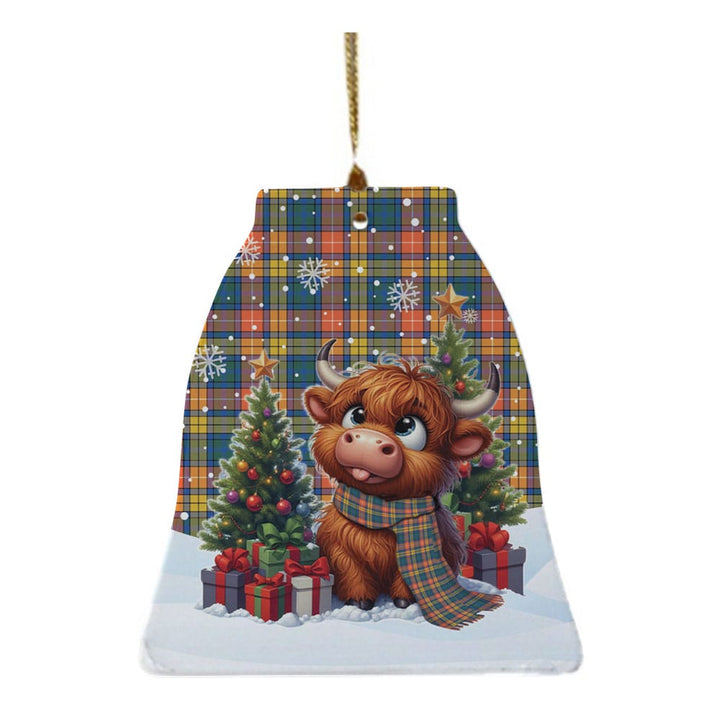 Scottish Buchanan Ancient Clan Tartan Ceramic Ornament Cute Highland Cow Christmas Bell Style Tartan Plaid