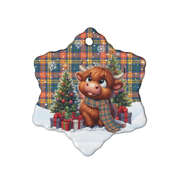 Scottish Buchanan Ancient Clan Tartan Ceramic Ornament Cute Highland Cow Christmas Snow Flake Style Tartan Plaid