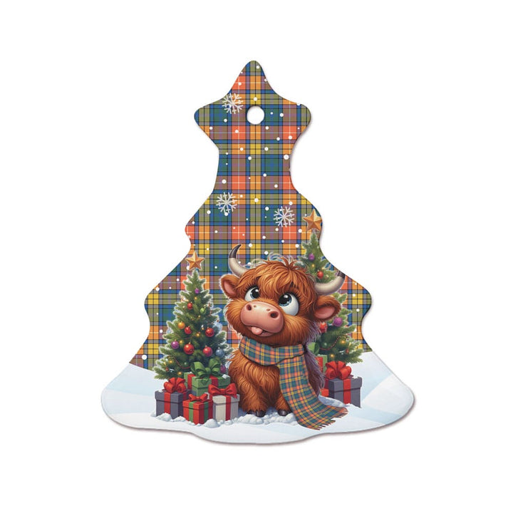Scottish Buchanan Ancient Clan Tartan Ceramic Ornament Cute Highland Cow Christmas Tree Style Tartan Plaid