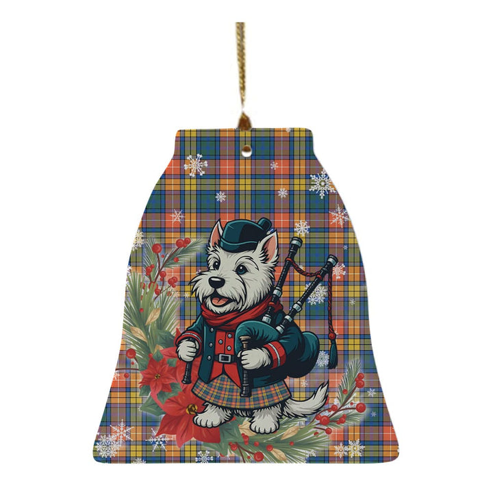 Scottish Buchanan Ancient Clan Tartan Ceramic Ornament Cute Scottish Terrier Dog Bell Style Tartan Plaid
