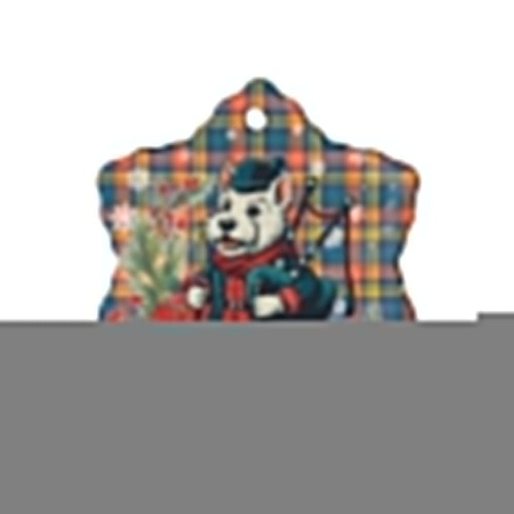 Scottish Buchanan Ancient Clan Tartan Ceramic Ornament Cute Scottish Terrier Dog Snow Flake Style Tartan Plaid